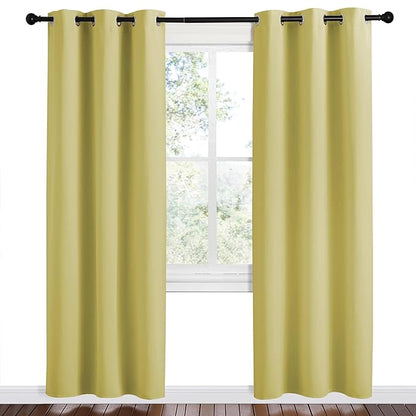 NICETOWN Paler Yellow Room Darkening Curtains for Kitchen, Set of 2, 42 inches Wide by 78 inches Long, Window Treatment Thermal Insulated Solid Grommet Room Darkening Curtains/Drapes for Bedroom