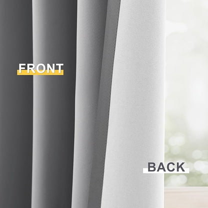 Yakamok 100% Blackout Curtain Panels 63 inches Cold and Light Blocking Drapes for Nursery, 2 Thick Layers Thermal Insulated Draperies (2 Pieces, 50 Wide Each Panel, Dove Grey/White Backing)