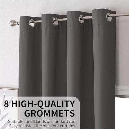 Joydeco Dark Grey Blackout Curtains 63 Inch Length for Bedroom, Grommet Thermal Insulated Curtains 63 Inch Length for Livingroom, Solid Polyester Room Darkening Drapes 63 Inches Long