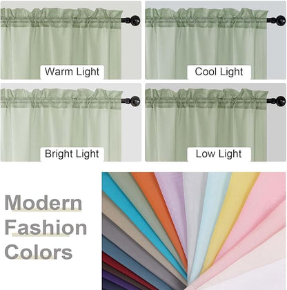 Cafe Curtains 36 Inch Length Tier 2 Pieces, Modern Soft Airy Sheer Kitchen Short Curtains for Small Window, Rod Pocket Small Curtain for Bathroom Basement, Light Green, 42" Wx36 L Inches