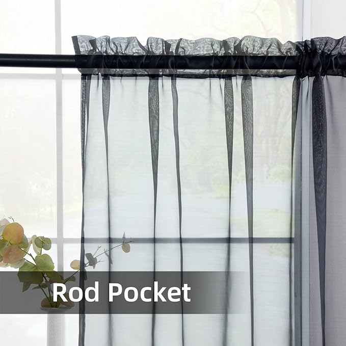 youleyar Solid Sheer Rod Pocket Curtain Voile Draperies 2 Panels White Beige Black Grey Coffee 52 Inch Width 54 Inch Long 1 Pair for Kitchen Bedroom Children Living Room Yard(Charcoal Grey,52Wｘ54L)