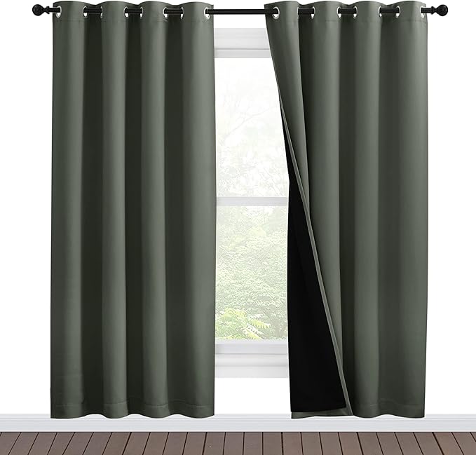 NICETOWN 100% Blackout Window Curtain Panels, Full Light Blocking Drapes with Black Liner for Nursery, 78-inch Drop Thermal Insulated Draperies (Dark Mallard, 2 Pieces, 55-inch Wide Per Panel)
