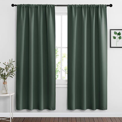 RYB HOME Blackout Curtains for Bedroom Living Room 72 inches Long, Thermal Insulated Privacy Rod Pocket Drapes for Nursery Office Home Theater, Width 42 by Length 72, Dark Green, 2 Panels