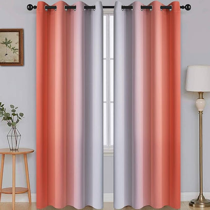 SimpleHome Ombre Room Darkening Curtains for Living Room, Light Blocking Gradient Coral to Greyish White Thermal Insulated Grommet Window Curtains/Drapes for Bedroom, 2 Panels, 52x84 inches Length