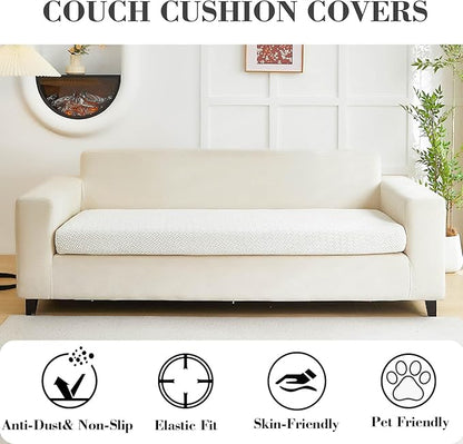 Couch Covers for 3 Cushion Sofa Pet Friendly Couch Cushion Covers Universal Sofa Covers Washable Stretch Slipcovers for Sectional Sofa (Texture Ivory White,Large Triple Seat Cover)