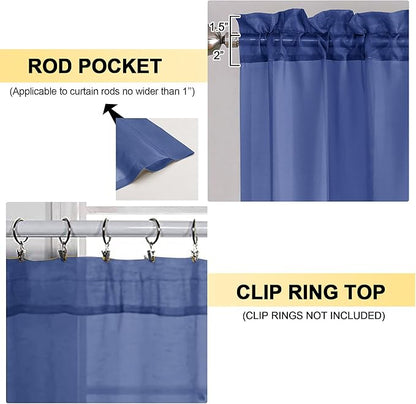 OVZME Royal Blue Sheer Curtains 84 Inches Long 2 Panels - Soft Light Filtering Window Sheer Panels for Living Room/Bedroom, Top Dual Rod Pocket, 1 Pair, Each 42Wx84L Inches
