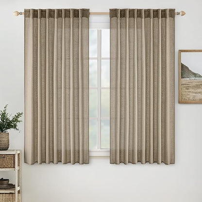 MIULEE Taupe Grey Linen Curtains 45 Inch Length 2 Panels for Bedroom Living Room, Soft Linen Textured Window Drapes Semi Sheer Light Filtering Back Tab Rod Pocket Farmhouse Modern Burlap Look Decor