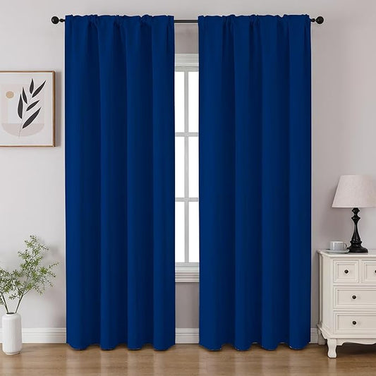 CUCRAF Royal Blue Blackout Curtains 84 inch Length 2 Panels Set, Rod Pocket Room Darkening Drapes for Bedroom Living Room, Insulated Thermal Light Blocking Window Curtain (W52 x L84 Inch)