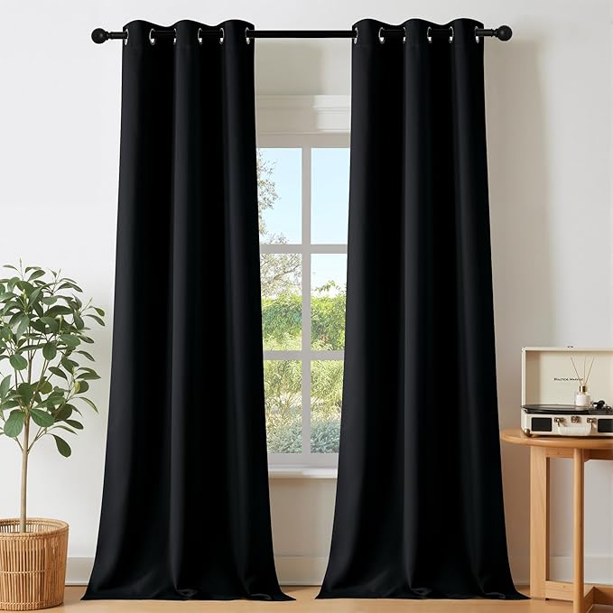 NICETOWN Black Doorway Curtains 80 inch Length 2 Panels Set - Grommet Thermal Insulated Blackout Window Treatments Sound Blocking Drapes for Living Room/Bedroom, W40 x L80