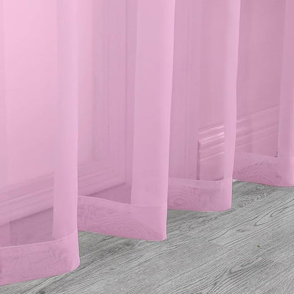 Chyhomenyc Sheer Pink Tier Curtains 24 Inch Length, Small Window Curtains Treatment for Bathroom Living Room Basement, Short Rod Pocket Cafe Curtain, 42W x 24L Inches, 2 Panels