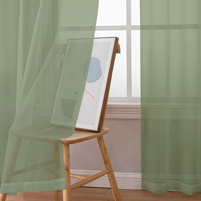 Chyhomenyc Sheer Sage Green Curtains 90 inches Long 2 Panels, Light Filtering Soft Airy Solid Elegant Voile Window Treatment Drapes for Bedroom Living Room Wedding Party Decor, 42 Wx90 L Inches