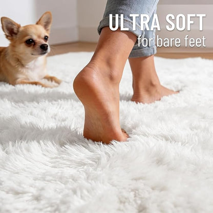 OLANLY 6x6 Area Rugs for Living Room Bedroom, Machine Washable Soft Fluffy Shaggy Bedside Rug, Indoor Floor Carpet for Kids Girls and Boys, Dorms, Nursery Rooms, Home Decor Aesthetic, White
