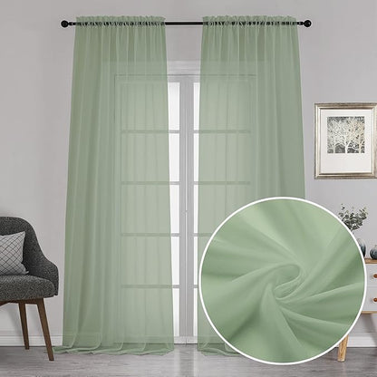 Chyhomenyc Extra Long Sage Green Voile Sheer Curtains 120 Inches Long 2 Pack, Window Drapes for Wedding Arch/Birthday Party/Hallway Window Guest Room Country House, 42Wx120L inch, 10FT L