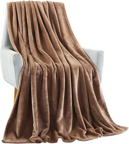 TASTHROW Large Flannel Fleece Throw Blanket, 50×70 Inch - Cozy Lightweight Thick Blanket - All Seasons Suitable for Women, Men and Kids (Light Coffee)