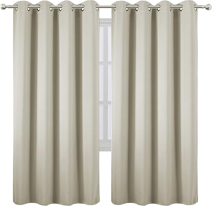 LEMOMO Light Beige Thermal Blackout Curtains/52 x 72 Inch/Set of 2 Panels Room Darkening Curtains