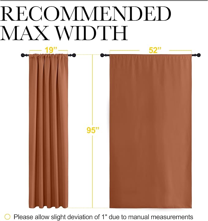 NICETOWN Blackout Curtains and Drapes - Thermal Insulated Solid Rod Pocket Blackout Draperies/Panels (Burnt Orange, 1 Pair, 52 by 95 inches)