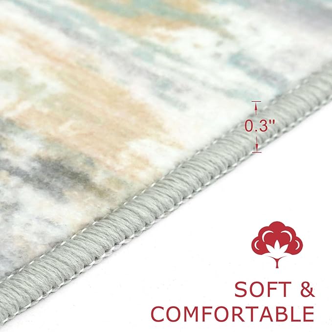 KOZYFLY Kitchen Runner Rug for Hallway Non-Slip Modern Abstract Runner Rug 2x5 Light Green Yellow, Washable Carpet Runner Laundry Room Mat with Soft Low Pile for Entryway Bathroom Bedroom Kitchen