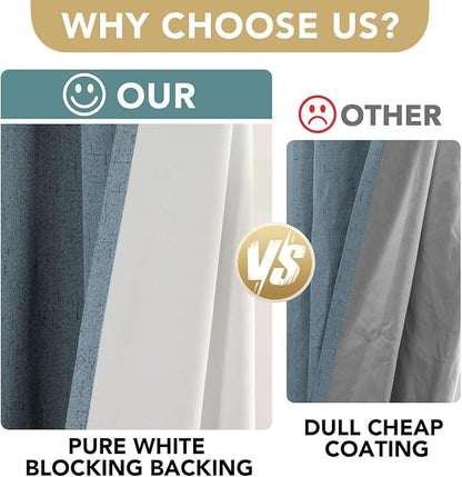 H.VERSAILTEX Linen Blackout Curtains 72 Inches Long 100% Blackout Thermal Insulated Textured Linen Look Curtain Draperies Anti-Rust Grommet, Energy Saving with White Liner, 2 Panels, Stone Blue