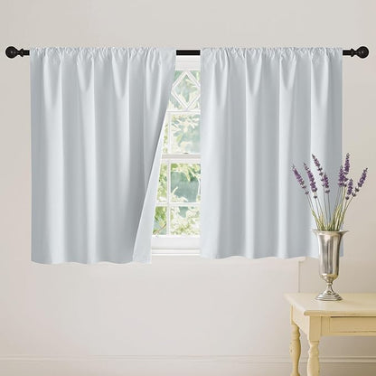 RYB HOME White 100% Blackout Curtains, Short Thermal Insulated Heat & UV Blocking Total Room Darkening Privacy Drapes for Small Window, Width 52 by Length 36, White, 2 Panels