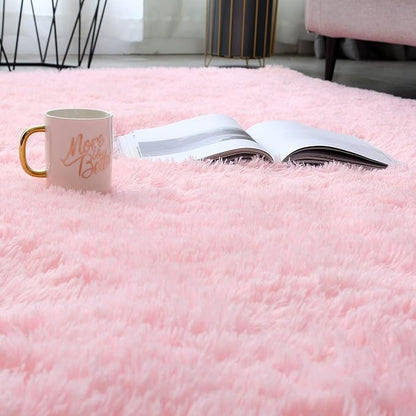 Shag Area Rugs for Bedroom Living Room,Ultra Soft Fluffy Area Rugs for Dorm,Indoor Carpet Nursery Rugs for Kids Girls Room Home Decor (Pink, 9X12 Feet)
