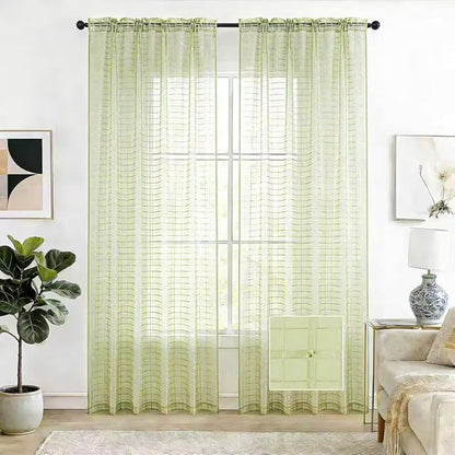 SpaceDresser Check Sheer Curtains 63 Inches 2 Panels Set, Rod Pocket Plaid Window Curtain for Living Room, Sage Green Semi Sheer Drapes for Kitchen Bedroom Children Room Yard（Sage Green, 52W x 63L）