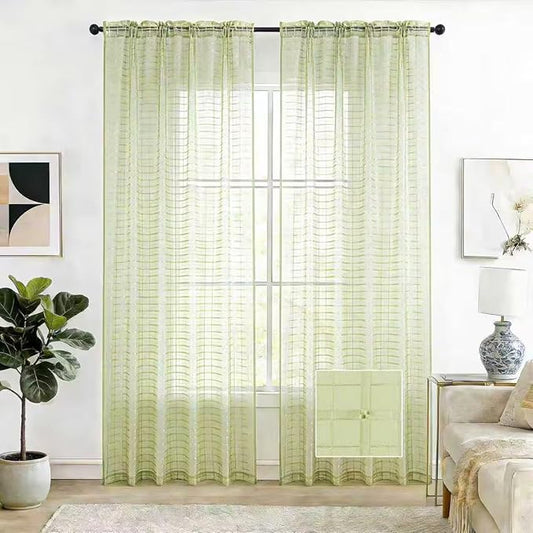 SpaceDresser Check Sheer Curtains 63 Inches 2 Panels Set, Rod Pocket Plaid Window Curtain for Living Room, Sage Green Semi Sheer Drapes for Kitchen Bedroom Children Room Yard（Sage Green, 52W x 63L）