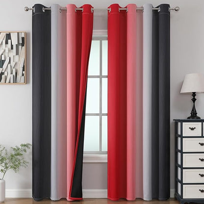 Estelar Textiler Red and Black Ombre Blackout Curtains 102 Inches Long 2 Panels Set, Thermal Insulated Drapes for Bedroom,Full Light Blocking Grommet Gradient Curtains for Living Room, 52Wx102L
