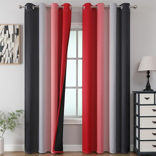 Estelar Textiler Red and Black Ombre Blackout Curtains 102 Inches Long 2 Panels Set, Thermal Insulated Drapes for Bedroom,Full Light Blocking Grommet Gradient Curtains for Living Room, 52Wx102L