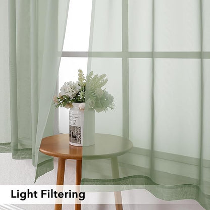Simplebrand Sage Tier Curtains for Kitchen 24 Inches Long 2 PaSet, Rod Pocket Cafe Curtain Light Filtering Sheer Short Curtains for Bathroom/Basement Half Window 42 x 24 Inch, 2Pcs, Sage