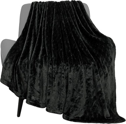 TOONOW Fleece Blanket Fuzzy Plush Throw Blanket 50" x 60", Super Soft Fluffy Bed Blanket Geometric Pattern Comfy Microfiber Flannel Blankets for Couch, Bed, Sofa, Black