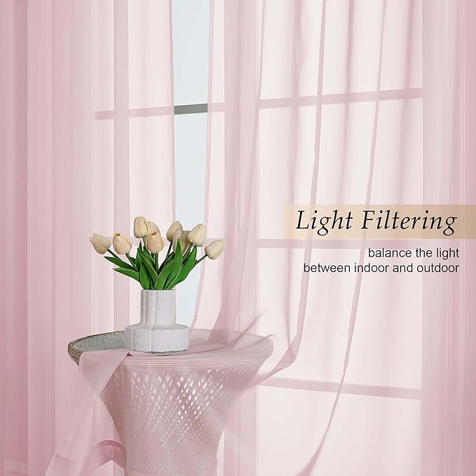 Blush Sheer Curtains for Bedroom Living Room 96 Inches Long 2 Panels, Modern Airy Soft Lightweight Rod Pocket Light Filtering Sheer Curtains Drapes, Blush, Each 59" Wx96 L Inch