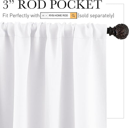 RYB HOME Curtains for Bedroom Living Room 72 inches Long, Thermal Insulated Privacy Rod Pocket Drapes for Nursery Office Home Theater, Width 42 by Length 72, Pure White, 2 Panels