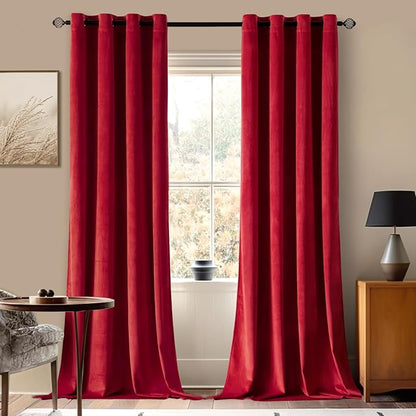 MIULEE Christmas Red Velvet Curtains Elegant Grommet Curtains Thermal Insulated Soundproof Room Darkening Black Out Drapes for Classical Living Room Bedroom Decor 52 x 96 Inch Length Set of 2