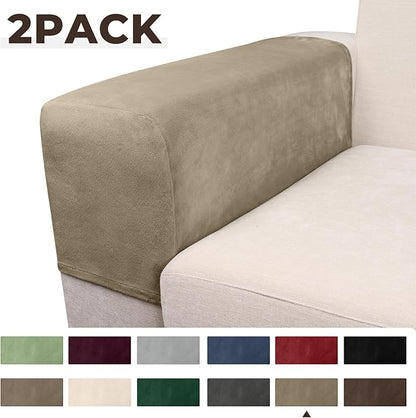 Couch Arm Covers 2 Pcs Sofa Armrest Covers Stretch Couch,Armrest Cover for Chairs Scratch-Resistant Sofa Arm Cover Armchair Slipcovers,Leather Brown