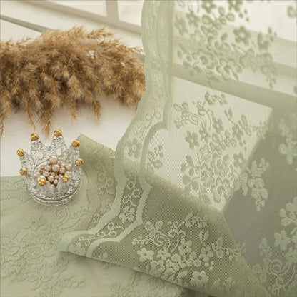 YJ YANJUN Vintage Lace Curtains 90 Inches Long-Victorian Floral Pattern Sage Green Sheer Curtains 2 Panels Embroidered Vine Tulle Voile Window Drapes Boho Aesthetic Decor 52 x 90 Inch Light Green