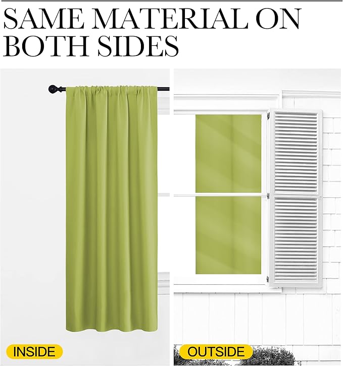 NICETOWN Living Room Curtains, Blackout Draperies, Fresh Green, 1 Pair, 70 x 84-inch, Home Decorations Thermal Insulated Solid Rod Pocket Blackout Drapes for Cafe
