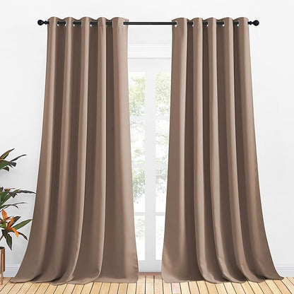 NICETOWN Blackout Window Curtains and Drapes for Kitchen, Window Treatment Thermal Insulated Solid Grommet Blackout Drapery Panels (Set of 2, 70 by 95 inches, Cappuccino)