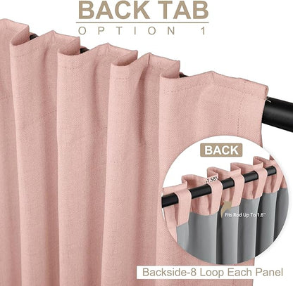 100% Blackout Shield Linen Blackout Curtains for Bedroom 90 Inches Long, Back Tab/Rod Pocket Living Room Drapes, Thermal Insulated Blackout Curtains 2 Panels Set, 50" W x 90" L, Blush Pink