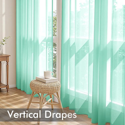MIULEE Aqua Sheer Curtains 96 Inches Long, 4 Panels Set, Light Filtering Rod Pocket Voile Drapes for Living Room and Bedroom, Airy Soft Fabric Window Treatments, 42 x 96 Inches