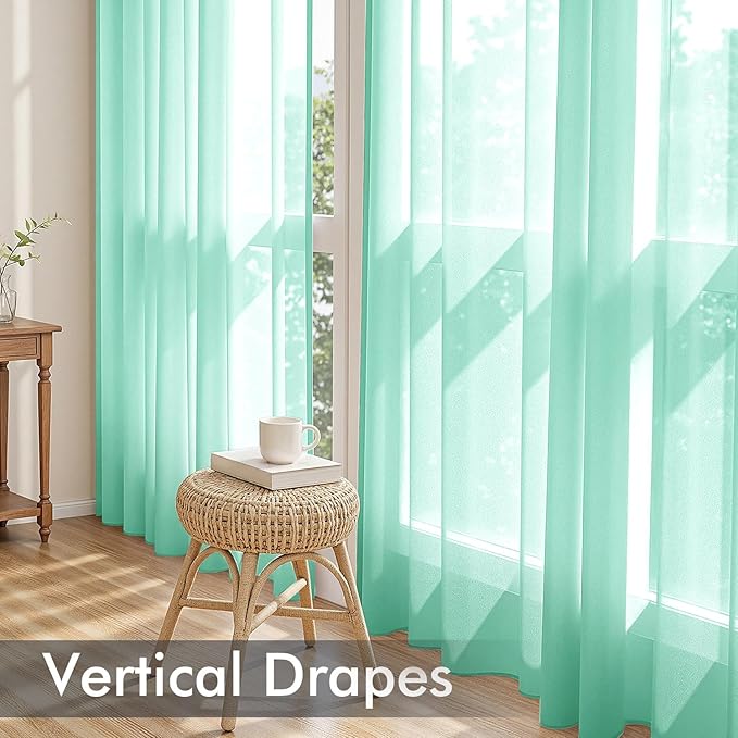 MIULEE Aqua Sheer Curtains 108 Inches Long, 4 Panels Set, Light Filtering Rod Pocket Voile Drapes for Living Room and Bedroom, Airy Soft Fabric Window Treatments, 42 x 108 Inches