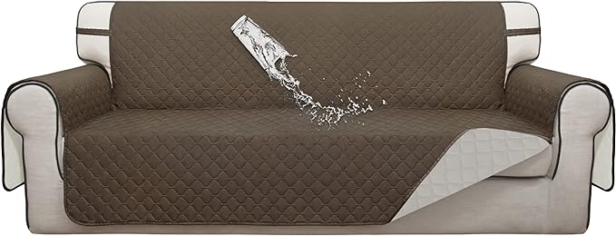 ISSUNTEX Double Protection 100% Waterproof Sofa Covers for Living Room, Couch Covers for 3 Cushion Couch Sofa, Reversible Furniture Protector Sofa Cover for Dogs, Pets, Kids (Sofa, Camel/Ivory)