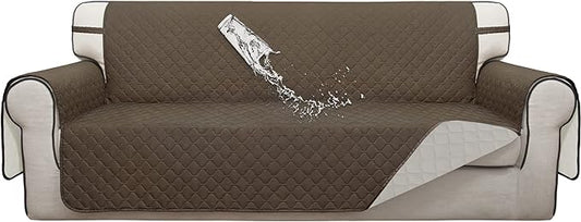 ISSUNTEX Double Protection 100% Waterproof Sofa Covers for Living Room, Couch Covers for 3 Cushion Couch Sofa, Reversible Furniture Protector Sofa Cover for Dogs, Pets, Kids (Sofa, Camel/Ivory)