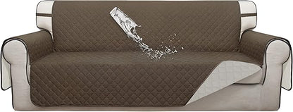ISSUNTEX Double Protection 100% Waterproof Sofa Covers for Living Room, Reversible Couch Covers for 3 Cushion Couch Sofa, Furniture Protector Sofa Cover for Pets (X Large, Camel/Ivory)