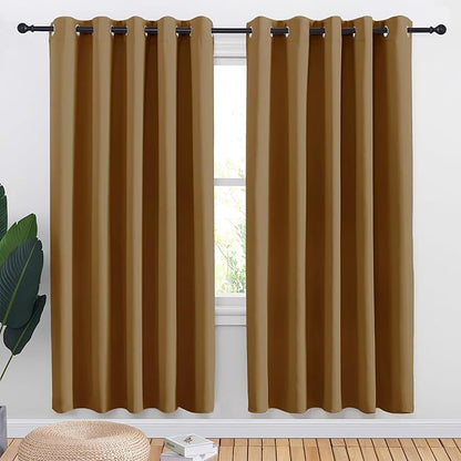 NICETOWN Bedroom Curtains Blackout Drapery Panels, 2 Panels, 70 x 72 inches, Gold Brown, Three Pass Microfiber Thermal Insulated Solid Ring Top Blackout Window Curtains/Drapes