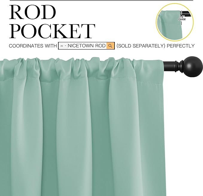 NICETOWN 2 Panels Blackout Curtains, Rod Pocket Window Curtains Room Darkning Drapes for Bedroom/Living Room, Thermal Insulated Solid Draperies for Home Office/Study, 62 by 72-Inch, Aqua