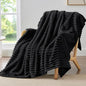 BEDELITE Fleece Black Throw Blanket for Couch - 300GSM Soft & Warm Fluffy Black Blanket, Decorative and Giftable Striped Blankets for Women, Men, 50"x60"