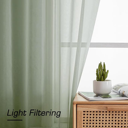 Simplebrand Sage Green Sheer Curtains, 72" Length, 2 Panels Set - Light Filtering, Rod Pocket Window Curtains for Bedroom (Sage Green, 59" W x 72" L)