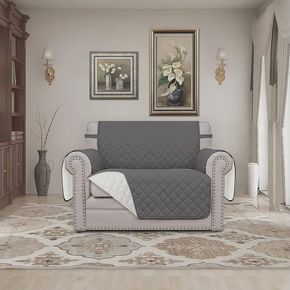 Easy-Going Oversized Chair Sofa Slipcover Reversible Sofa Cover Water Resistant Couch Cover Furniture Protector Cover with Elastic Straps for Pets Dog (Oversized Chair, Gray/Ivory)