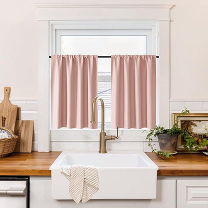 RYB HOME 100% Blackout Bathroom Curtains Over Sink 30 inches Long, Heat & UV Blocking Total Room Darkening Noise Reducing Curtains for Basement RV Campers, Peach Pink, 2 Panels Set