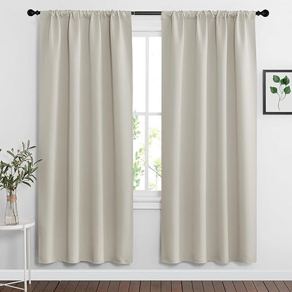 RYB HOME Curtains for Bedroom Living Room 63 inches Long, Thermal Insulated Privacy Rod Pocket Drapes for Nursery Office Home Theater, Width 34 by Length 63, Natural, 2 Panels